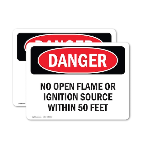 Signmission No Open Flame Or Ignition Source Within 50 Feet Danger Sign, Vinyl Decal, 14in W x 10in L, 2PK OS-2PACK-DS-D-1014-L-2361